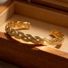1pc High-quality Stainless Steel Woven Golden Open Bangle, Fade-resistant Adjustable Size, Comfortable and Versatile, Simple and Elegant