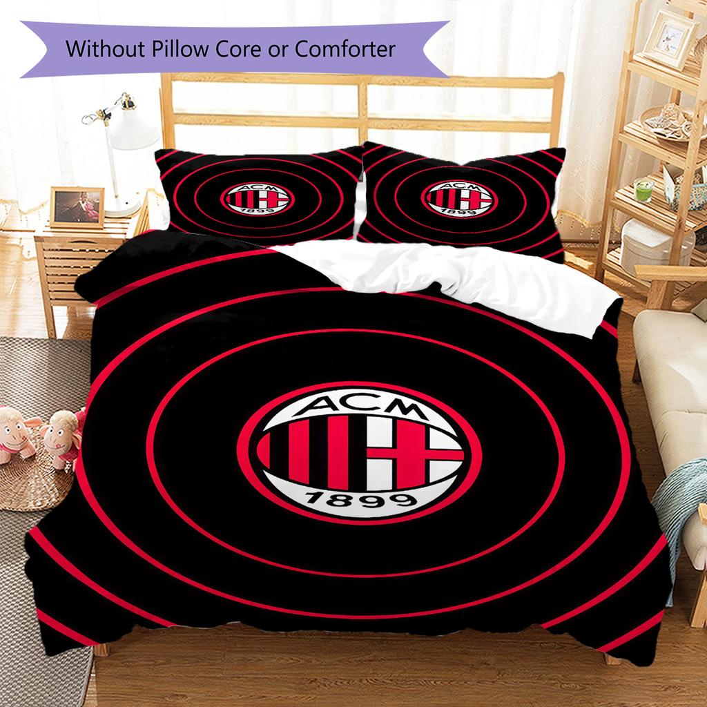 AC Milan logo Pattern Bedding Quilt Set Quilt Cover Pillowcase Home Decoration Birthday Gift (1 * duvet cover + 2 * pillowcase, without core)