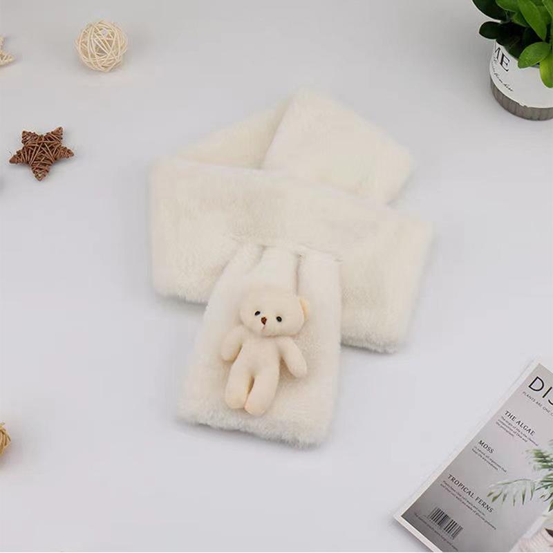 Cute Cartoon Bear Plush Scarf Women Student Winter Korean Style Faux Fur Warm Thickened Cross Scarves Autumn Girl Scarf New Gift
