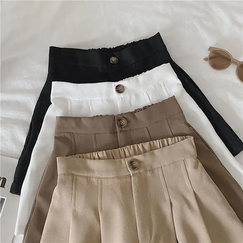 Summer Oversized Pleated Shorts High Waisted A-line Wide Leg Pants Casual Pants