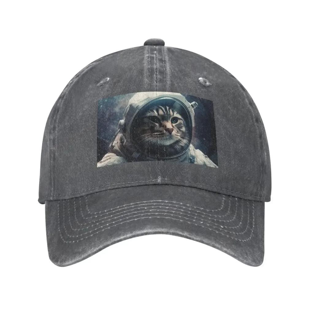 Astronautenkatze im Weltall Baseballkappe für Unisex WoUnisex Gewaschene Baumwolle Dad Hat Verstellbare Trucker Caps
