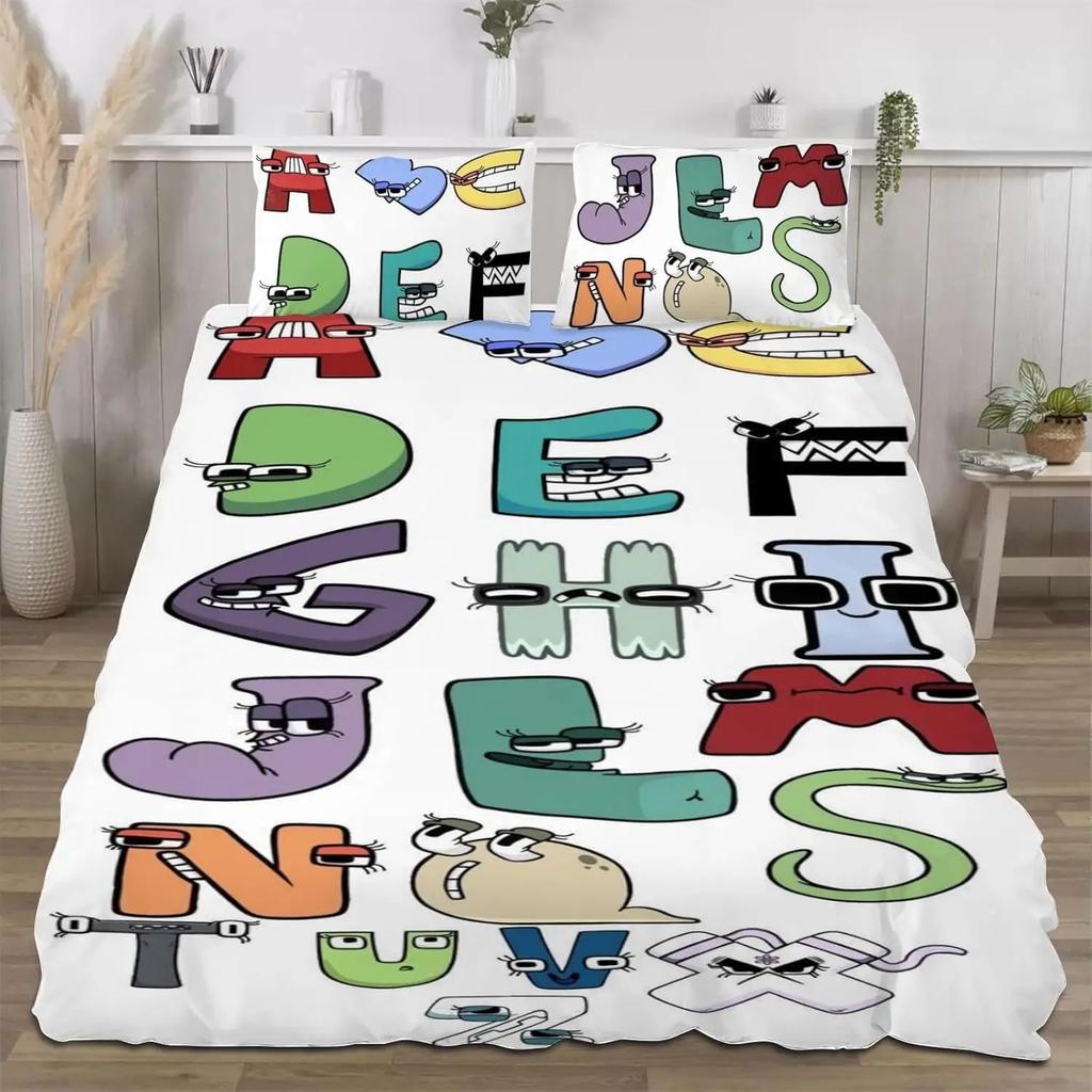 English Alphabet Lore Quilt Cover for Queen Bed Bedspreads,Soft Bed Duvet Cover,3D Printed Letters Quilt Cover Bedding Set