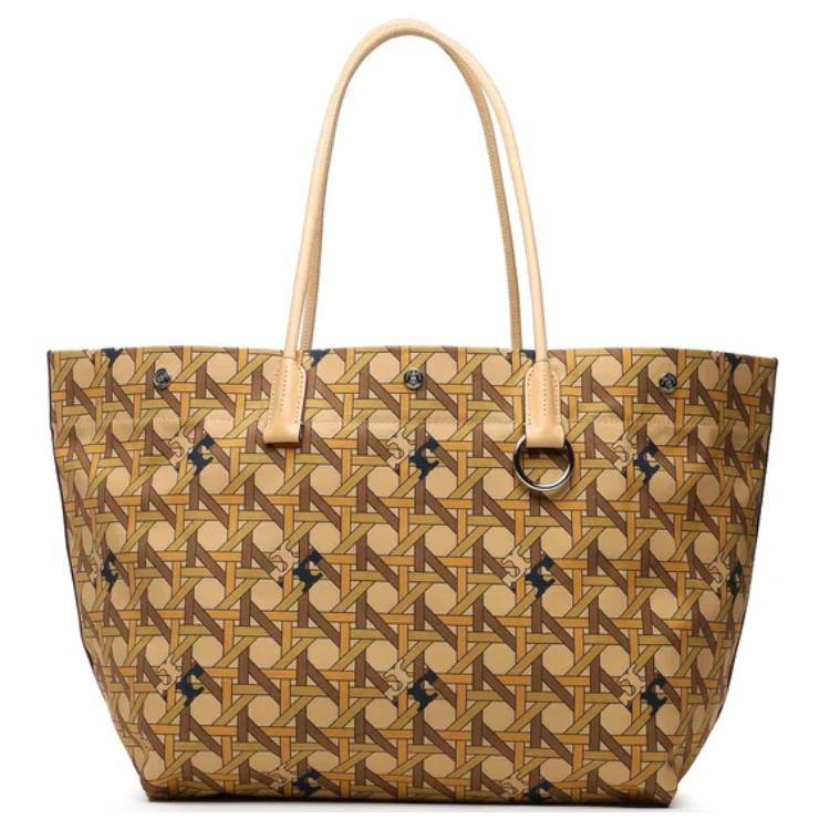 

Tory Burch Woven Pattern Large Capacity Snap Closure Canvas And Leather Trim Tote Bag Women tote Brown 139623-200 Basic Set (Bag+Dust Bag)