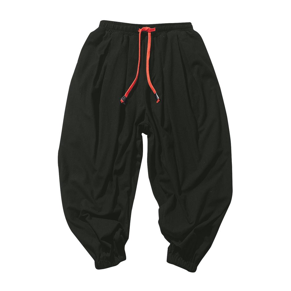 Men's Japanese Cotton Linen Cropped Pants Loose Wide-Legged Pants Plus Size Casual Pants