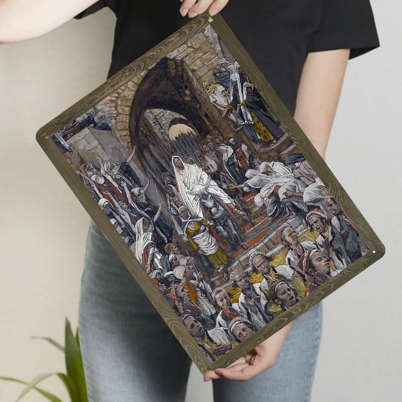 

Religious Theme Jesus Riding Donkey Into City Scene Decorative Iron Painting Living Room Wall Art Mural 20x30cm（7.8x11.8inch）