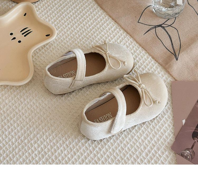 Girls' Korean Style Princess Shoes - Spring/Autumn Velvet Bowknot Flats