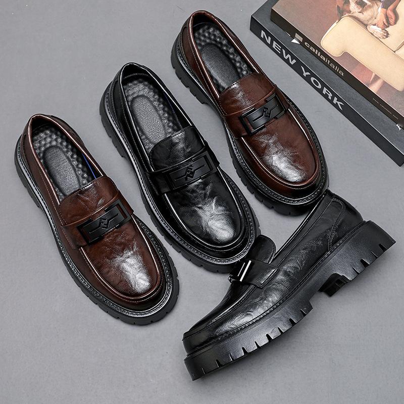 Autumn muffin and platform shoes men's metal buckle one pedal men's large size 4748 small leather shoes