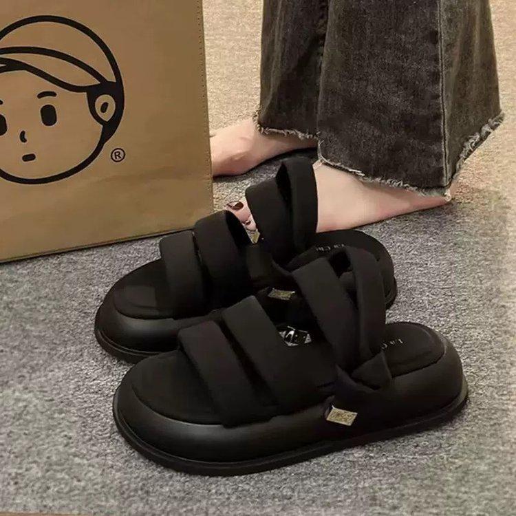 

Французькі Нішеві Жіночі Римські Сандалі на Товстій Підошві - Літня Колекція 2025, Універсальні та Протиковзкі 36 брудно-білий