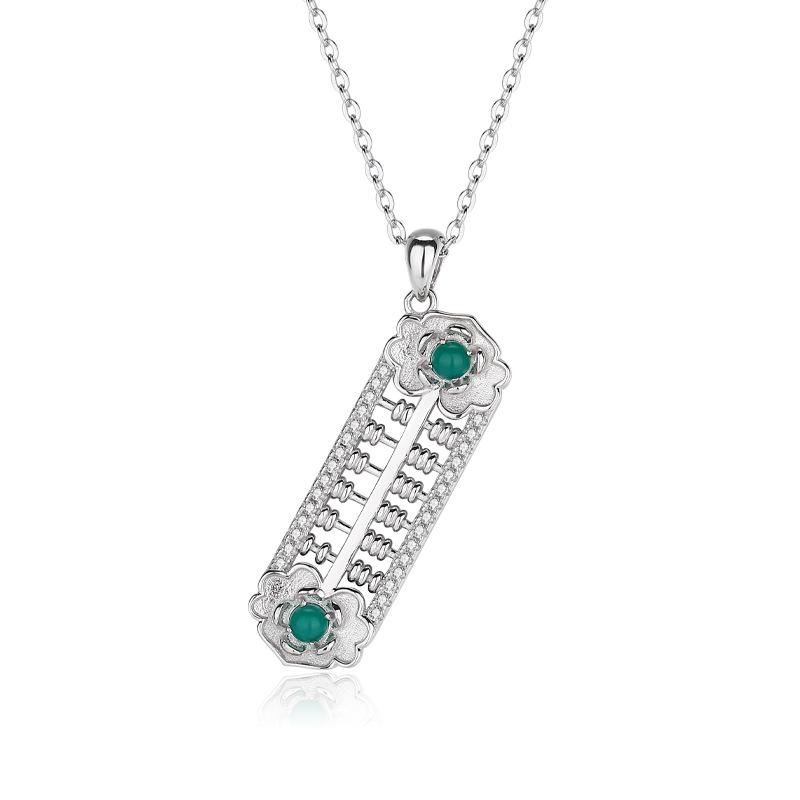 

S925 стерлингового серебра Желание Abacus ожерелье Guochao Изысканный серебряный халцедон Abacus кулон антикварная цепочка на ключицу оператора Бога 925 Silver