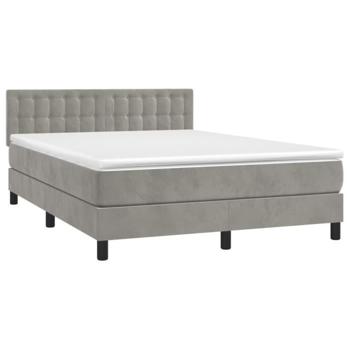 3141539 vidaXL Lit à sommier tapissier et matelas Gris clair 140x190cm Velours