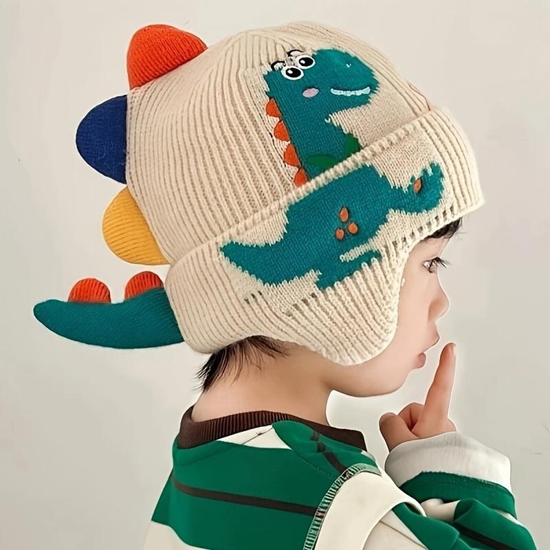 1-4 STÜCKE Warme Winddichte Dinosaurier Strickmütze mit Ohrenschutz Weiches Garn Herbst Winter Kopfbedeckung Modeaccessoire für Kinder