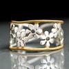 Ethnic Hand Carved Flower Women's Ring Two Color Metal Hollow Geometry Daily Wear Party Jewelry Anniversary Gift