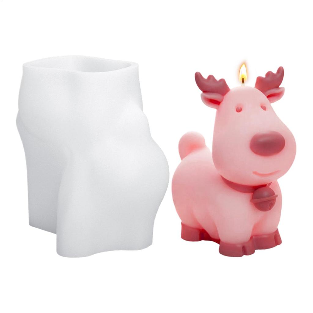 3D Christmas Reindeer Silicone Mold Cartoon Elk Deer Candle Mold Christmas Resin Molds Cute Art Craft For Chocolate Jelly