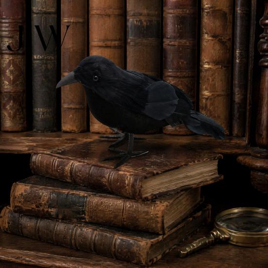 Creepy Bird Prop for Parties Realistic Crows Figurine, Lifelike Feathered Raven Statue Haunted House, Scary Mystery Atmosphere Halloween Party Props,