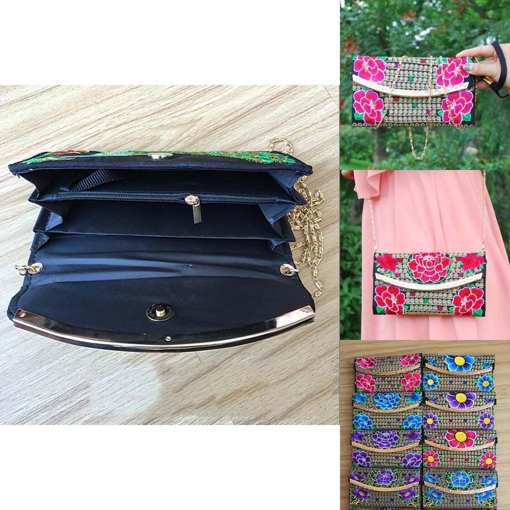 Luxurious Women Ethnic National Flower Bags Handbag Embroidered Clutch Small Flap