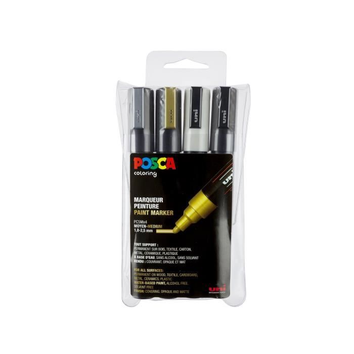 Marqueurs - UNIBALL - PC5M - Pointe Conique Moyenne - Blanc, Noir, Or, Argent