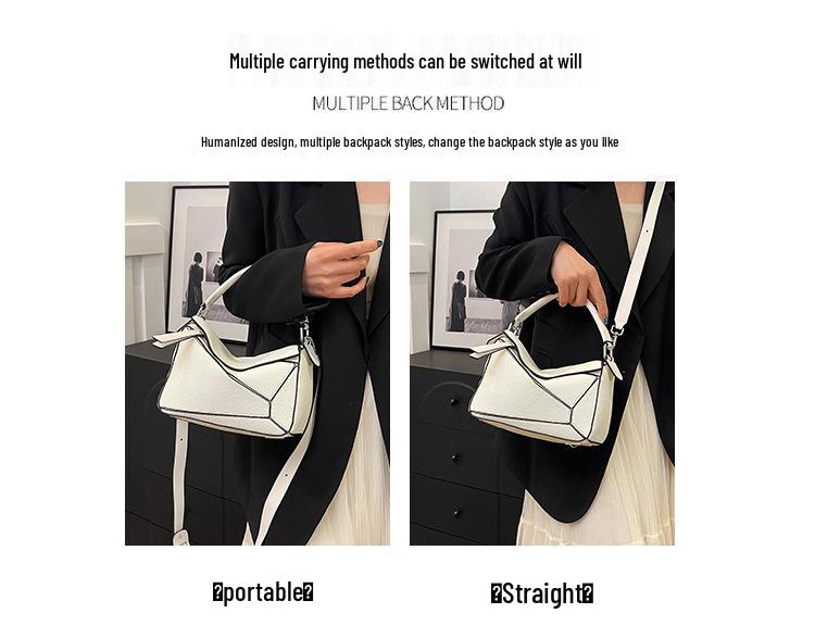 Prosta Jednolita Kolorowa Patchworkowa Torba na Ramię Crossbody z Ziarnistej Skóry Liczi
