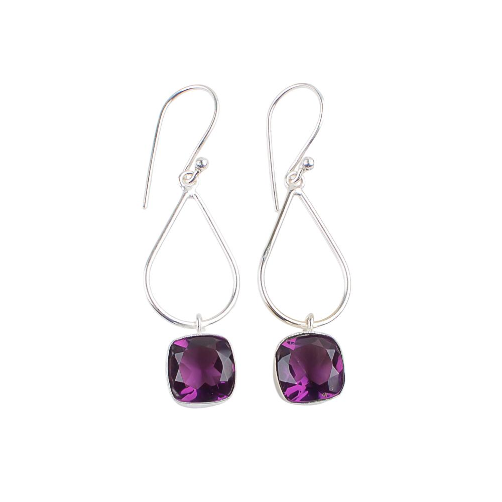 Natural Amethyst Gemstone 925 Sterling Silver Handcrafted Jewelry Earrings 1.90" EE-7-3