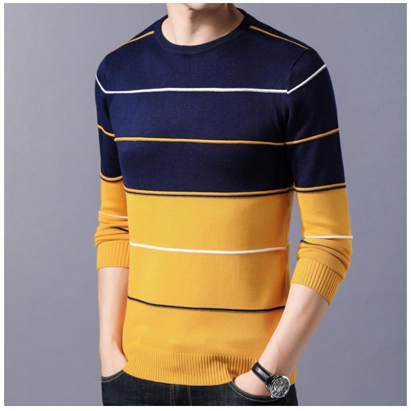 Men S Slim Fit Crew Neck Long Sleeve Striped Knit Pullover Sweater