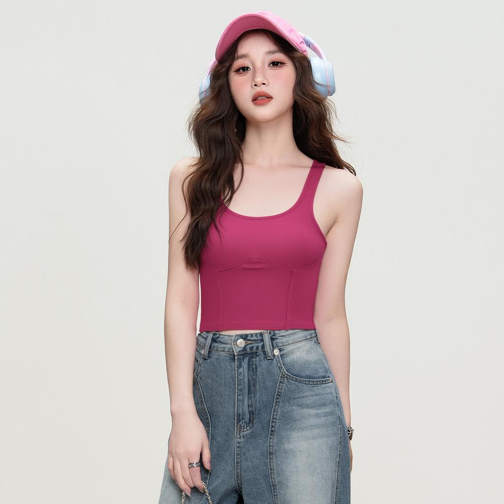 Summer Trendy Hot Girl Fashion Vest Strap Slimming Sleeveless Solid Color Slimming Bottom Top