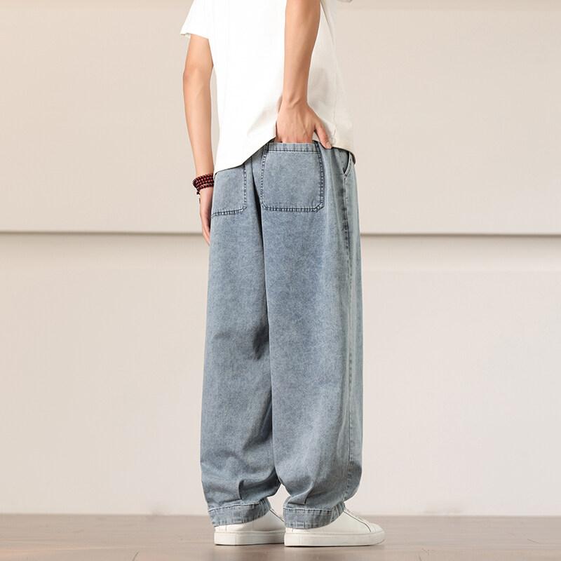 2025 Spring Men Vintage Denim Pants Men Korean Fashion Wide Leg Pants Male High Street Casual Straight Trousers Y2K Blue Jeans