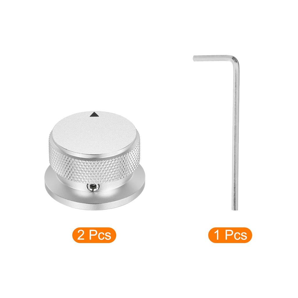 Uxcell Aluminum Potentiometer Universal Volume Tone Control Knob with Arrow Indicator for Silver 2-Piece Knob, 1/4" (6mm) Guitar, 4/5" (34x20mm)