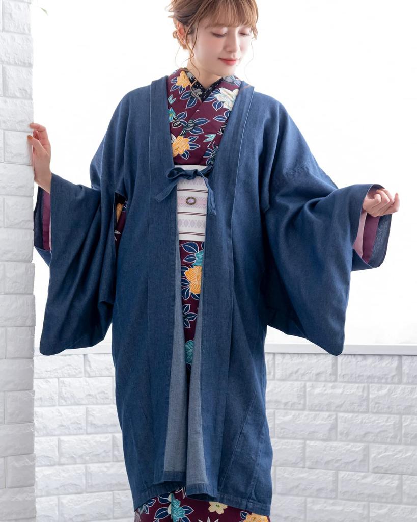 [KYOETSU] [Kyoetsu] Washable, Unlined, Plain Denim Haori Jacket for Women (M, Indigo)
