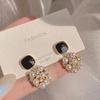 New 111 Silver Needle Design Gentle Pearl Stud Earrings Women's French Retro Temperament Geometric Square Earrings Earrings