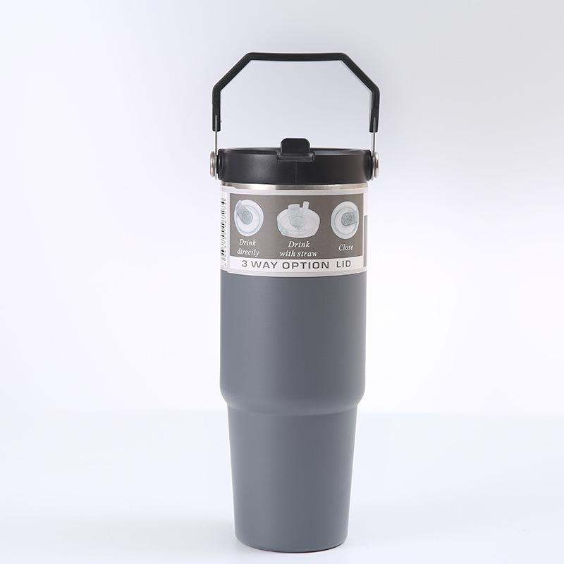 900ml Portable Car Cup Stainless Steel Thermos Cup with Straw Travel Sports Water Bottle With Handle Cover Coffee Vacuum Flask