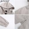 BITCED Autumn/Winter Water-Repellent Hooded Trench Coat Women's Casual Long Coat Loose Fit Plus Size Outdoor Rainwear