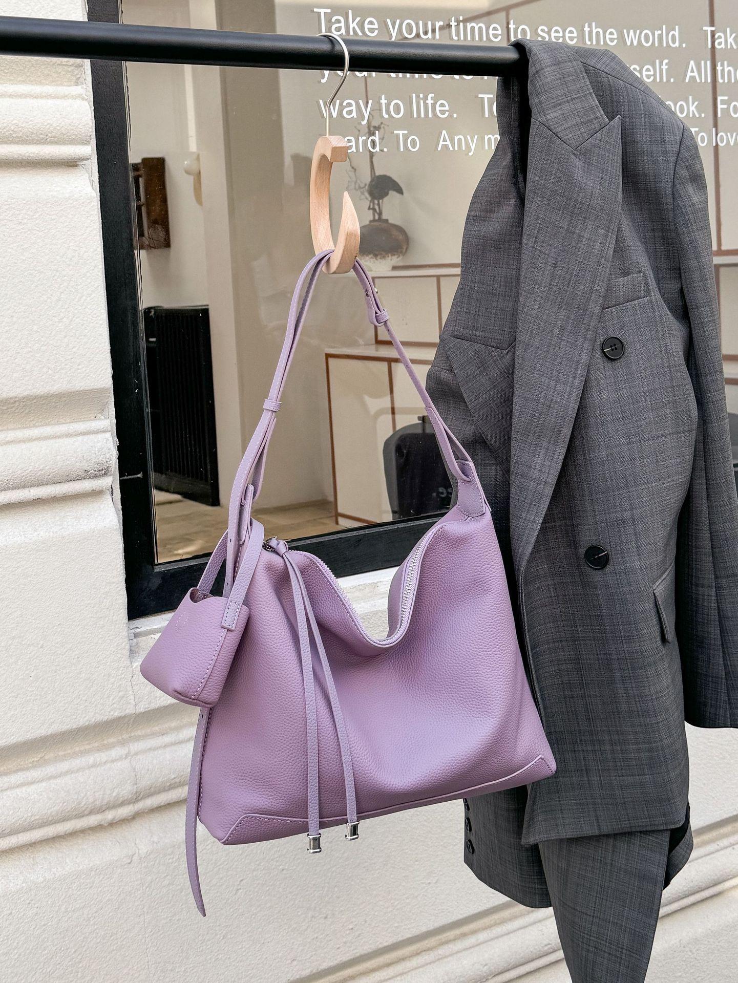 

Togo First Layer Cowhide Women S Shoulder Crossbody Simple And Fashionable Leather Bag Large Capacity Shell Bag Soft Leather Bag світло-фіолетового кольору