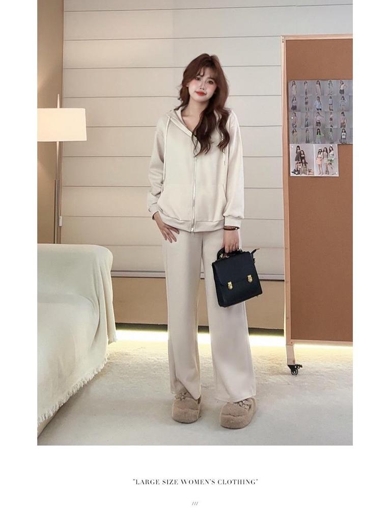 Σετ Φούτερ Δύο Τεμαχίων Μεγάλου Μεγέθους: Casual Πλεκτό Μακρυμάνικο Τοπ & Φαρδύ Παντελόνι για Γυναίκες