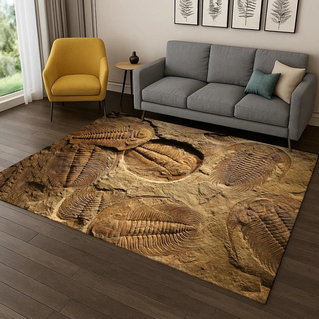 Long-Lasting Durable Dinosaur Fossil Cartoon Carpet - Non-Slip Indoor Floor Mat for Kids Play Area Bedroom Living Room Kitchen