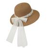 Elegant Pearl Streamer Straw Hat Women'S Summer Bow Sun Hat Seaside Vacation Sunscreen Basin Hat French Bucket Hat