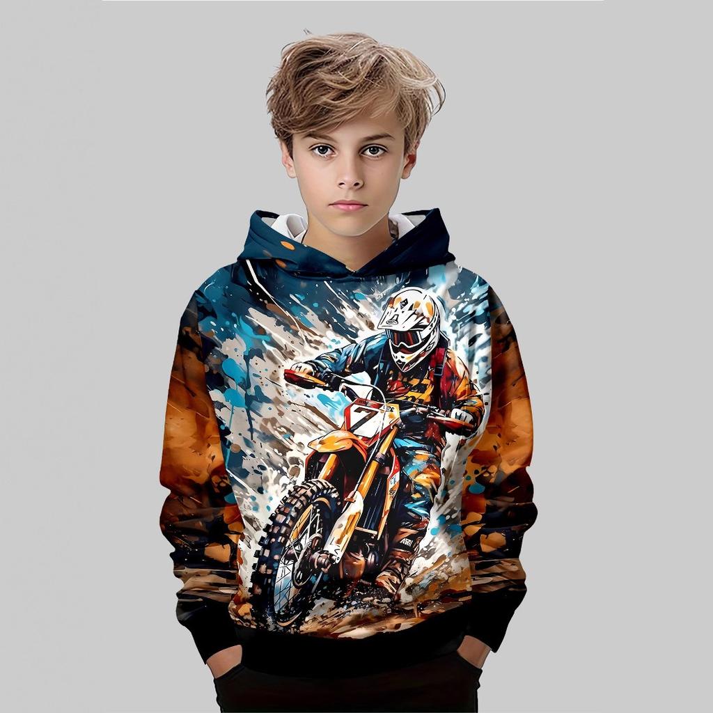 Autumn 3D Car Printed Hoodies Fashionable Casual Sports Long Sleeved Children's Boy Hooded Sweatshirts