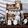 19PCS Halloween Coffee Specters Decors Wooden Sign Beads Tiered Tray Accent Farmhouses Style Home Party Tabletop Display