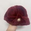 Thickened Bucket Hats Pearl Flower Decor Thermal Hat Solid Color Women Winter Hat  Autumn Winter