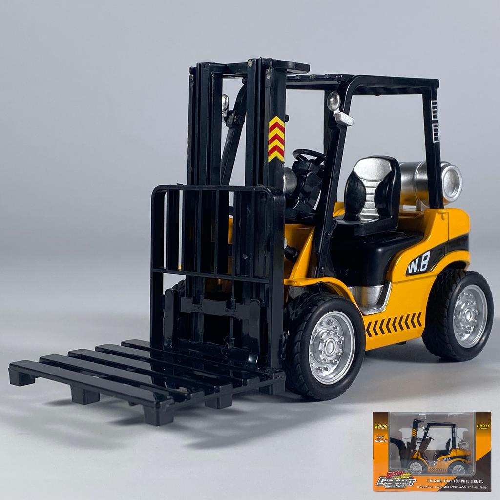 1:24 Forklift Crane Industrial Handling Vehicle Alloy Metal Diecast Model Car Collection Hobby Decoration Gifts Children Toy Car