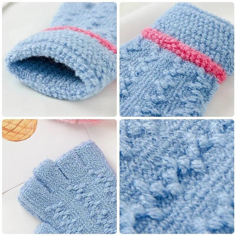 Ciepłe rękawiczki z półpalcem dla dzieci Pisanie żakardowe rękawiczki z dzianiny dla zimowych studentów Dzieci Chłopcy Dziewczęta Ciepłe rękawiczki