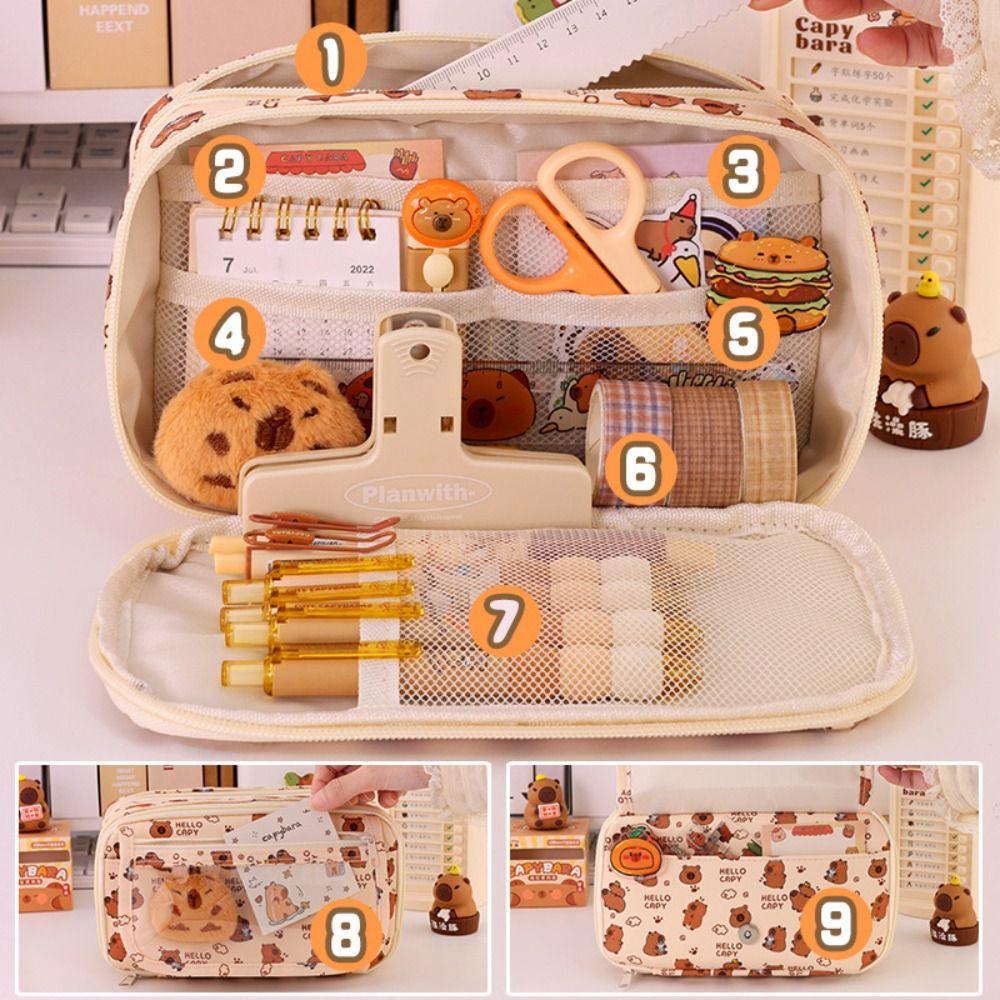 Multi Layer Pen Bag Capybara Stationery Organizer New Stationery Storage Bag School Office