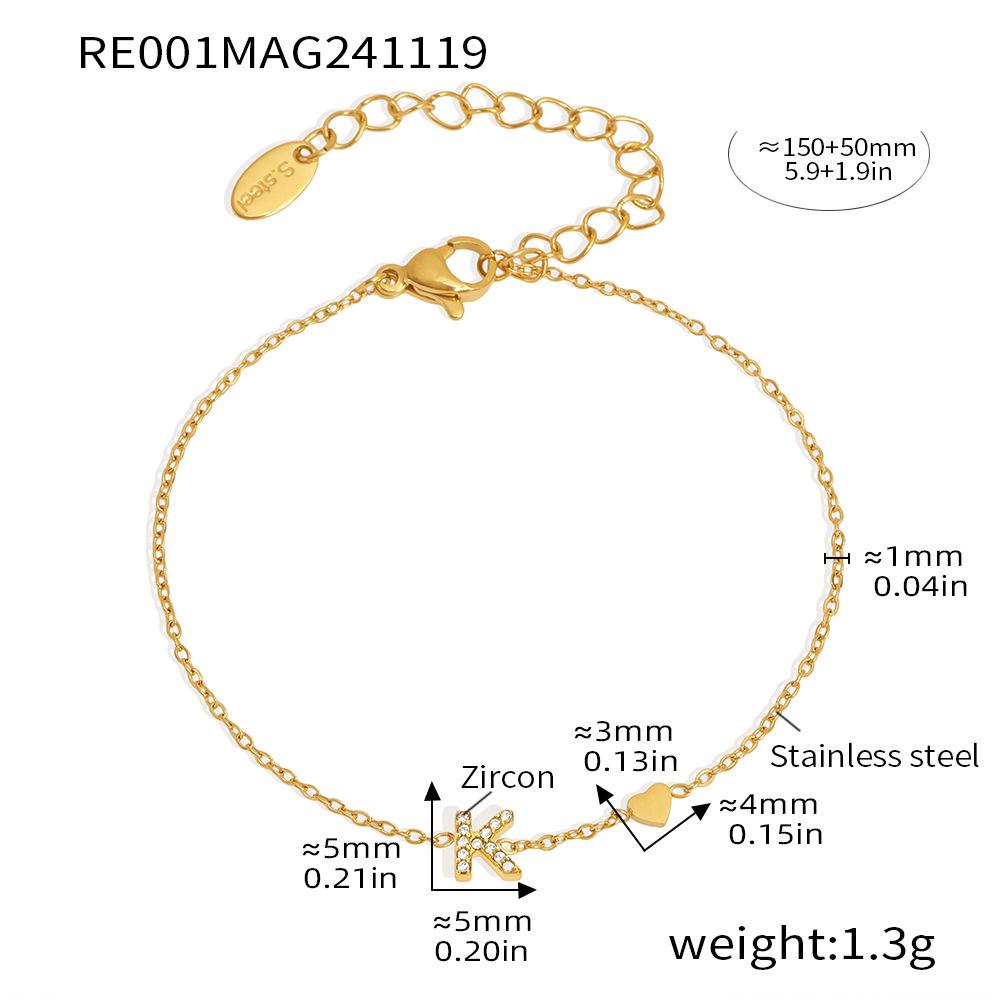 Qiong Yao 26-Letter Zircon Inlaid Jewelry Set: Gold-Plated Titanium Steel Necklace, Bracelet, Ring, and Stud Earrings.