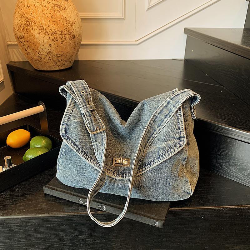 Simple casual commuting large-capacity bag women's new imitation denim tote bag versatile niche trendy armpit bag