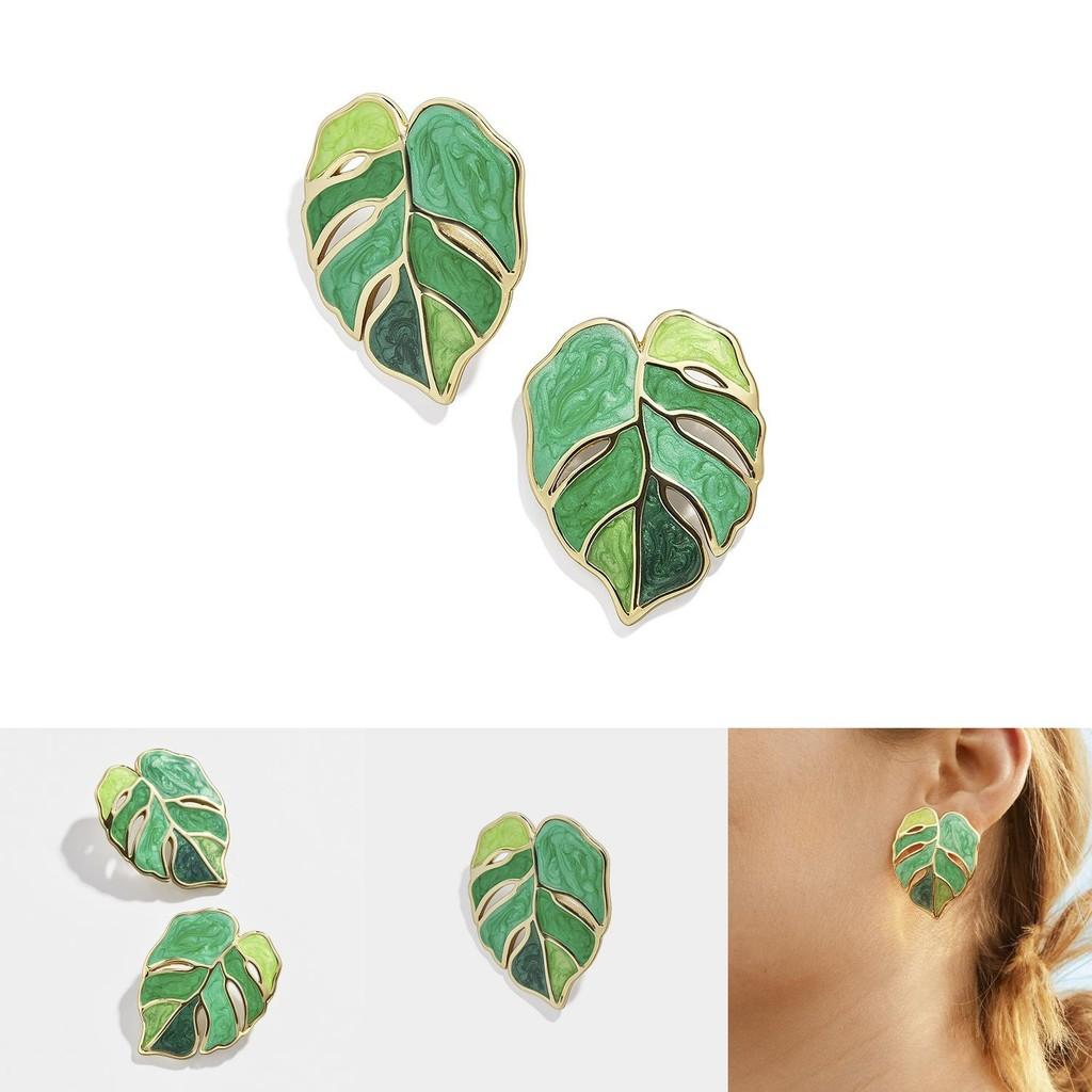 Exquisite Green Leaf Earrings For Women Alloy Material Summer Chic