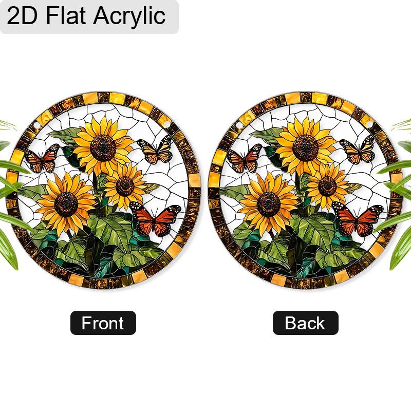Acrylic Sunflower and Monarch Butterfly Suncatcher Stained Glass Effect Window Hanging Ornament Flower Lover Gifts