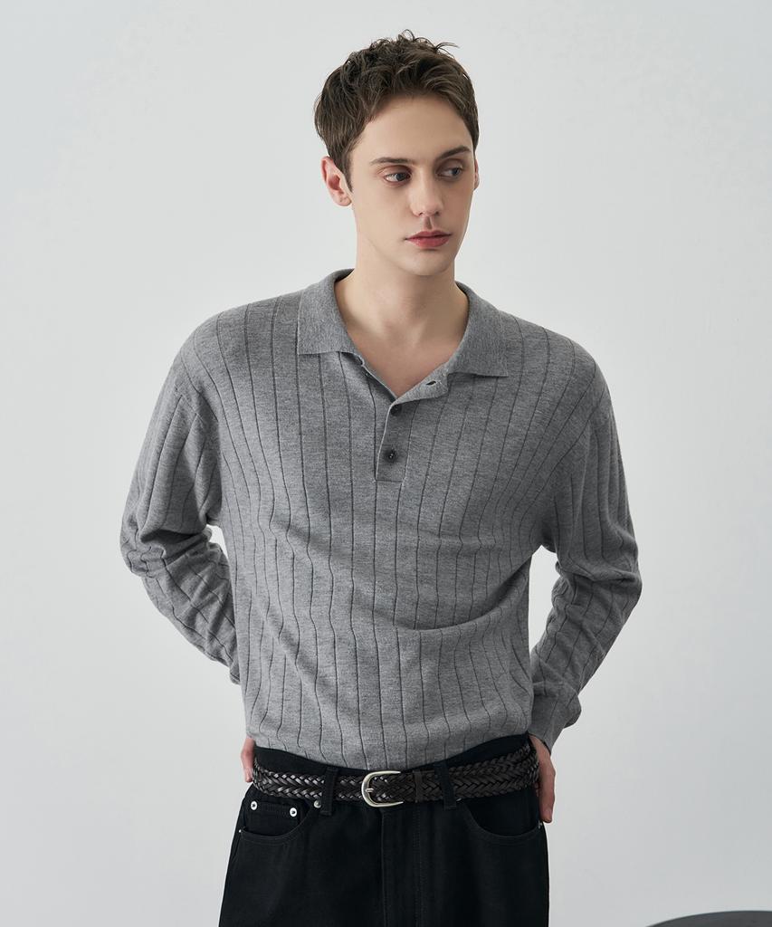 DRAW FIT Wool Supple Ribbed Polo Knit [2 Colors]
