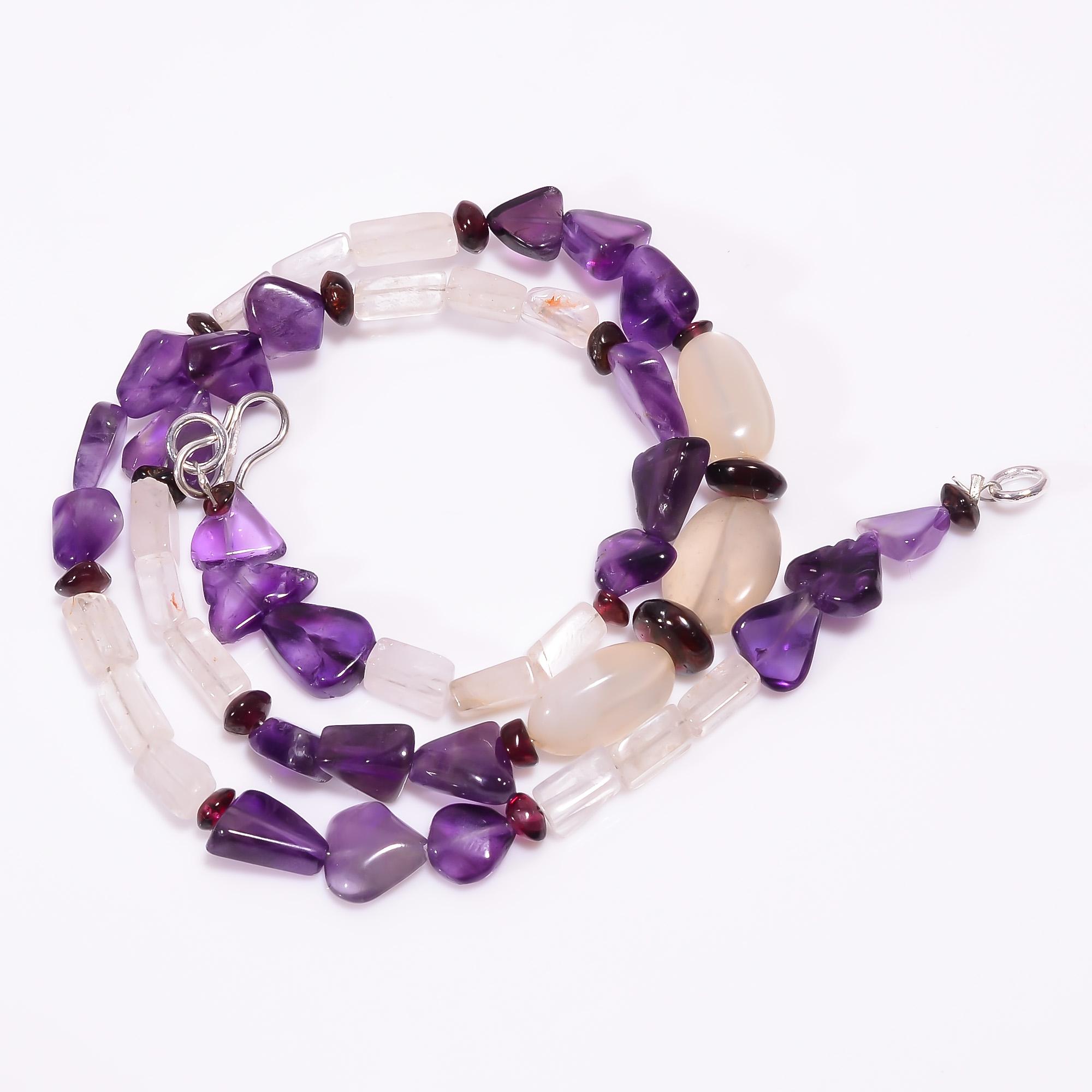 

Amethyst Rose Quartz Moonstone Gemstone Beads Necklace 4-14 mm 18 UB-8050 UB-8050