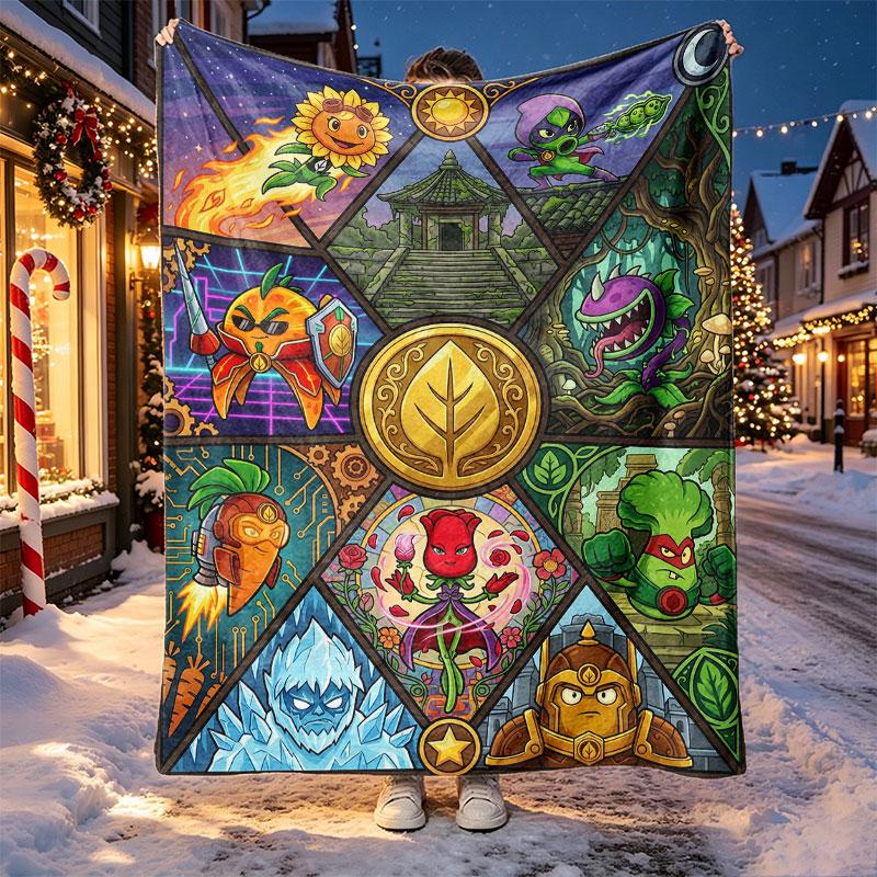 Plants VS Zombies Pattern Blanket for Home Decoration, Bed, Sofa, Car Travel, Camping, Suitable for All Seasons, Birthday Christmas Gift