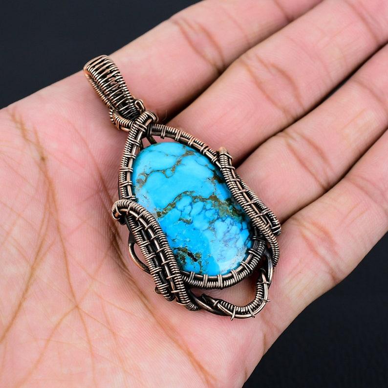 Turquoise Gemstone Pendant Copper Wire Wrapped Pendant Jewelry Turquoise Pendant Handmade Copper Pendant Unique Holiday Gifts For Wife