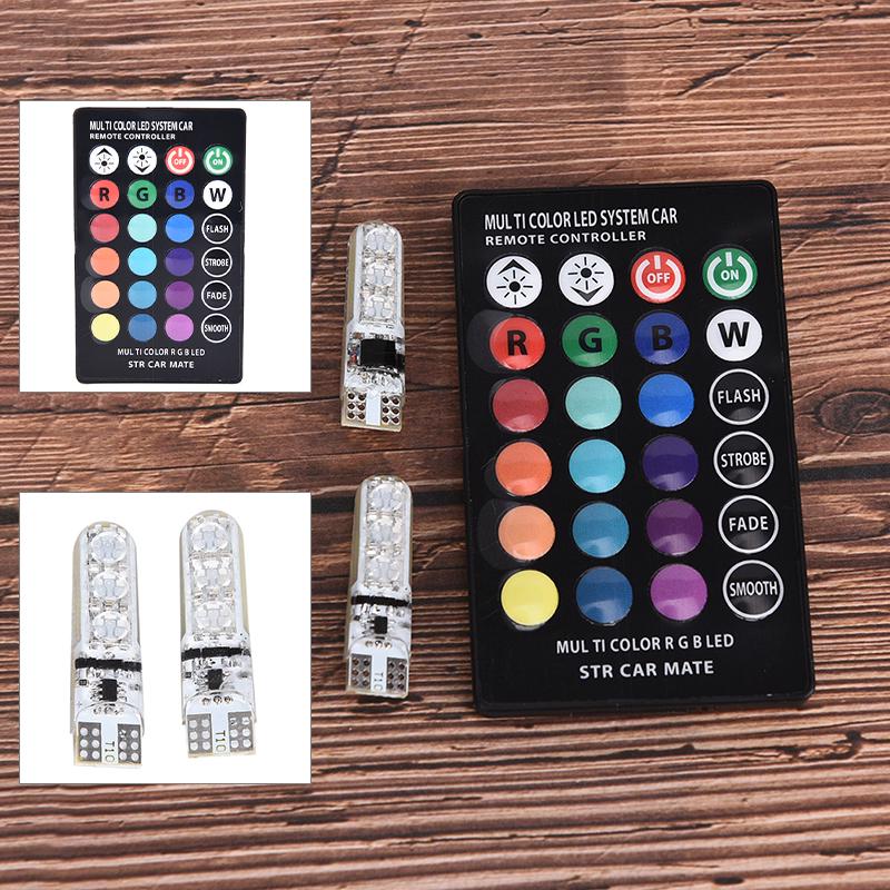 2Pcs T10 5050 W5W 6 Smd Remote Control Rgb Led Car Dome Reading Light Lamp Bulb
