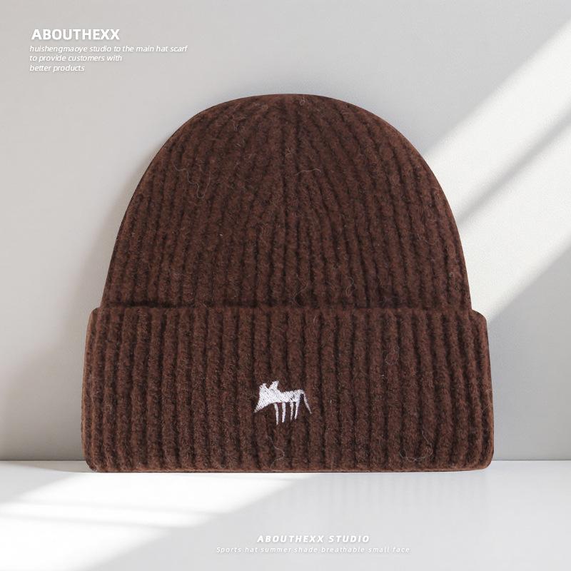 Couple Style Cute Cartoon Little Fox Embroidered Hat for Women Autumn and Winter Warm Knitted Hat Ear Protection Korean Style Woolen Hat for Men